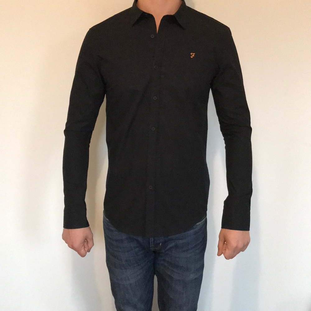 Farah - black button down shirt; slim fit (Size M)